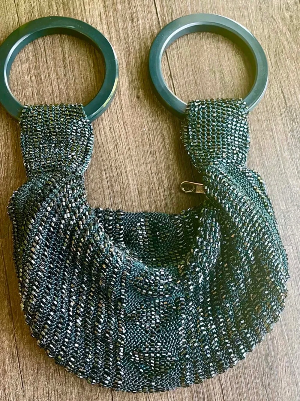 Ricki Designs Beaded Ring Handle Wristlet Bag Purse Blue/Black Sparkle Magnetic